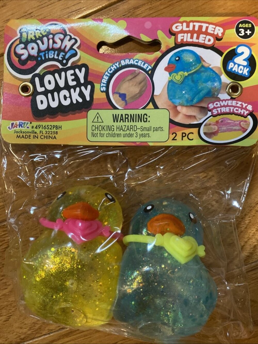 Lovey Ducky Glitter Squeeze Toys 2 Pack Blue Yellow Squishy Ja-Ru